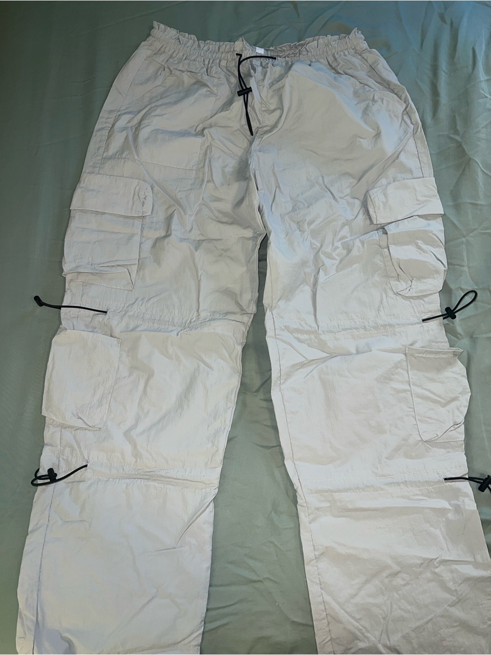 Women’s Cargo Parachute Pants in Light Gray - Casual Utility Style